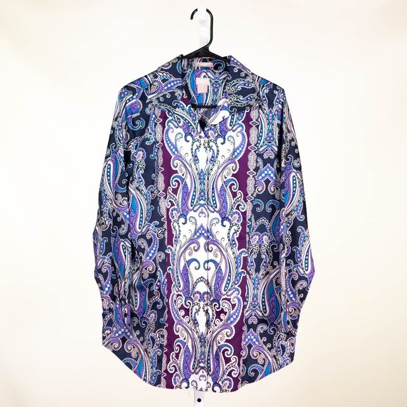 Chico's Women's Dress Shirt Collared Button Up Paisley Long Sleeve Top 1 US M/8 - Picture 1 of 10